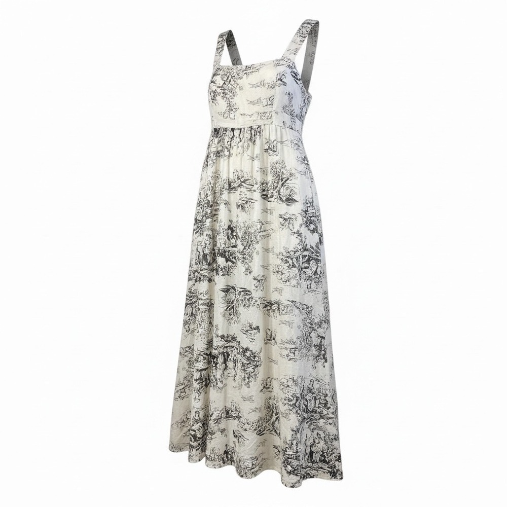 French Country Toile Maxi Dress Cottagecore Spighe Di Lino Italy L